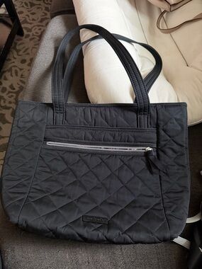 Vera Bradley Quilted Black Tote with Front Zip Pocket